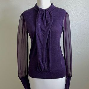 Tory Burch Beaded Abitha Sweater with Sheer Long Sleeves